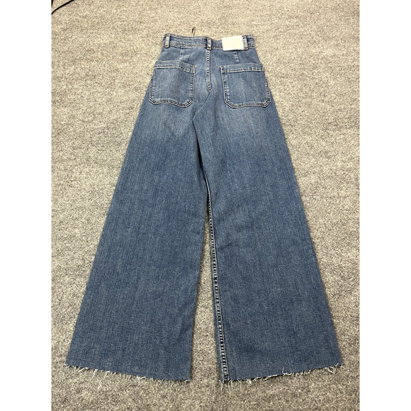 NWT Zara ZW Marine Straight High Rise Jeans Pants 2 Sailor Wide Leg Denim Blue - Picture 2 of 14